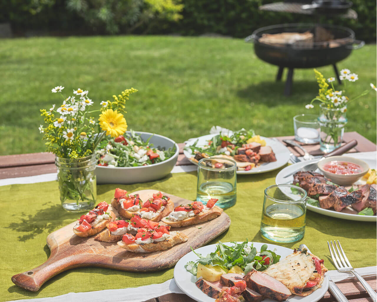 grilling outdoors spread of food